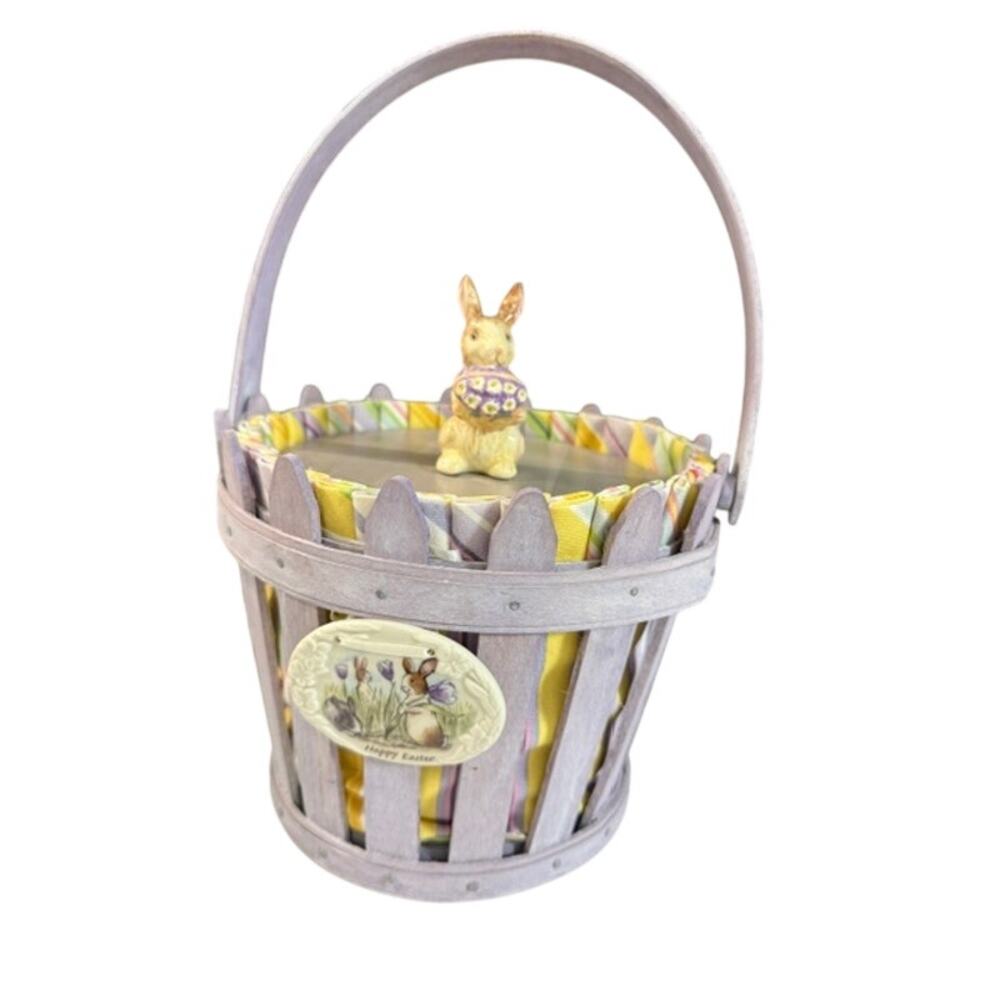 2006 Round Picket Pail Longaberger Easter Basket Pink Lid Liner Protector Tie On
